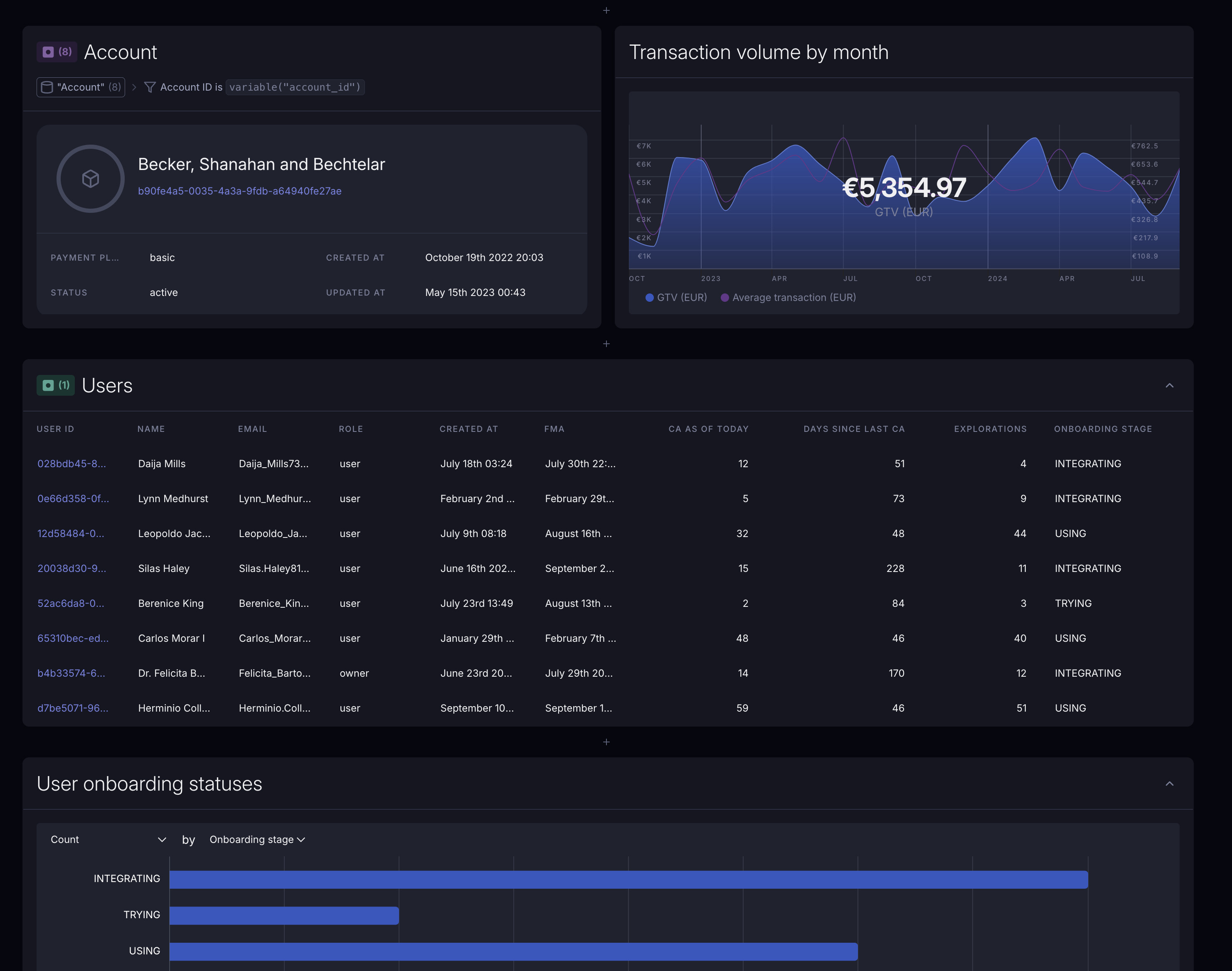 Example of a customer detail view